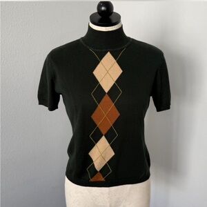 Y2K Petite Sophisticate Dark Green Short Sleeve Blouse - Size S